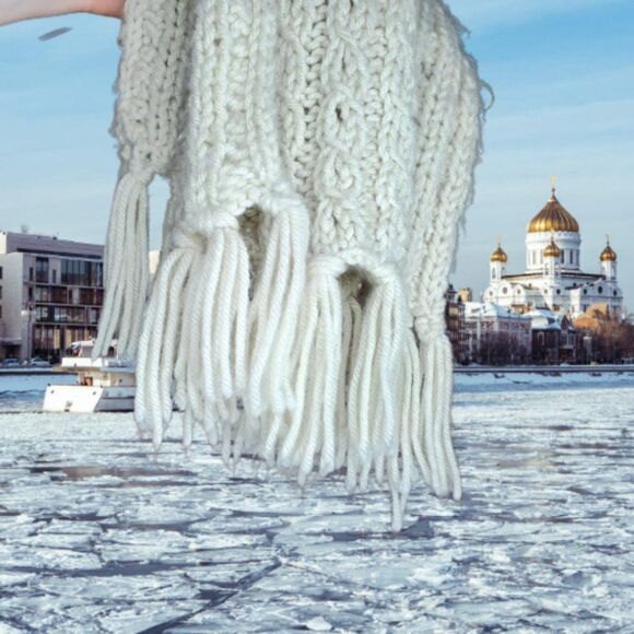 Beige Cream Cable Knit Scarf - Picture 5 of 13